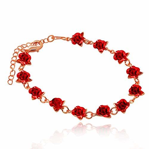 Social Uloveido Lovely Rose Gold Plated Rose Bracelet Link Bracelet Brazalete de Flores