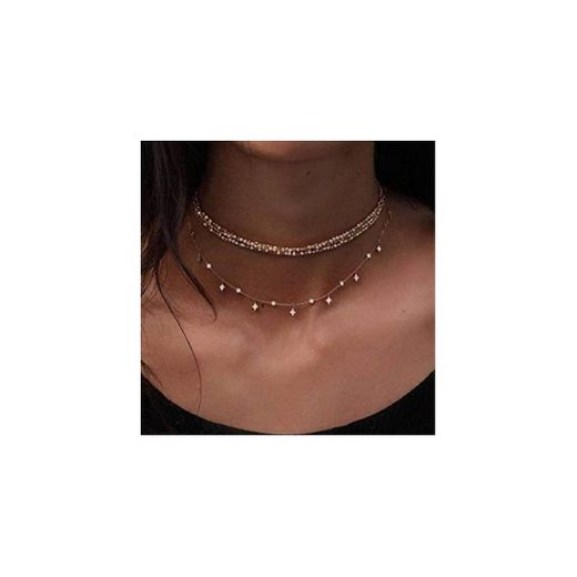 Jovono Fashion Multi – Collar de capas con lentejuelas de perlas para