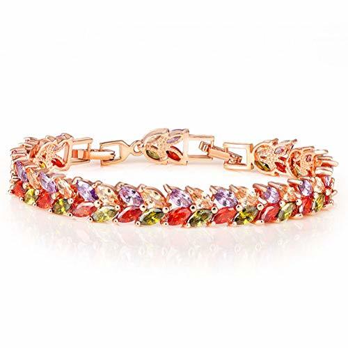 Social VHMKLOi Luxo Rose/Champagne da Cor do Ouro Multicor Zircon cúbico Pulseira Pulseira