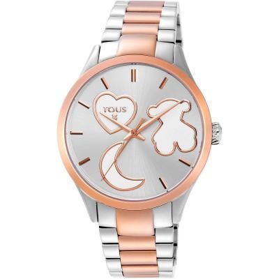 Social Reloj tous digital D-Bear de acero IP rosado con correa de Silicona