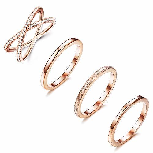 Place Milacolato 4 Piezas de Acero Inoxidable Apilamiento Anillos de Bodas Mujer CZ