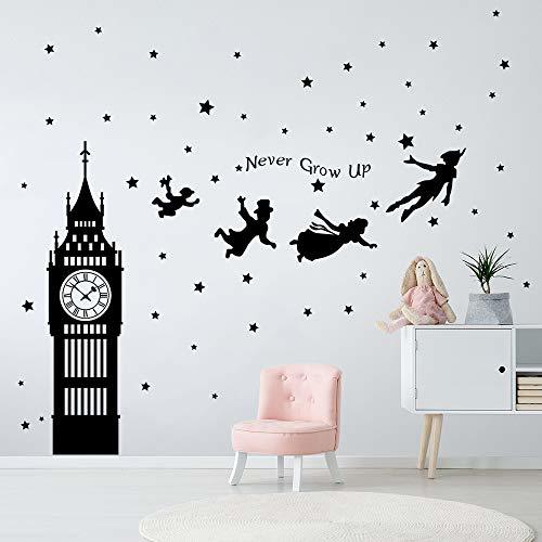 Social decalmile Pegatinas de Pared Peter Pan Big Ben Estrellas Vinilos Decorativos Niños