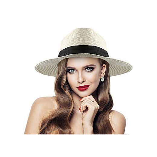 Sombrero De Paja para Mujer Floppy Plegable, Sombreros de Paja De Sol
