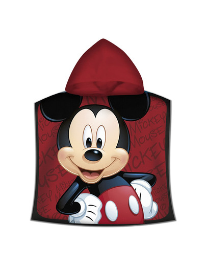 Kids - Poncho Toalla, Diseño Mickey, color Rojo, 50 x 100 cm