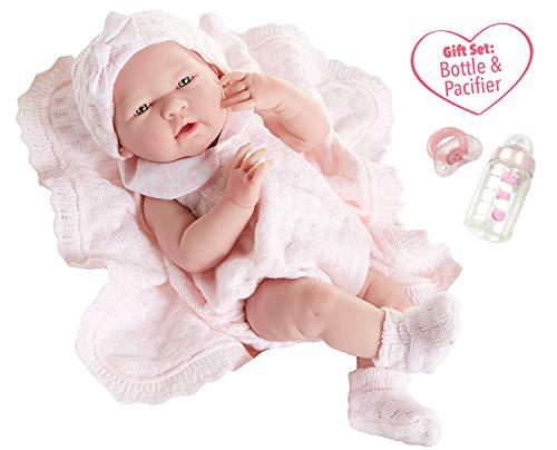 Social Berenguer Realistic Little Girl Doll - Traje de punto rosa con manta