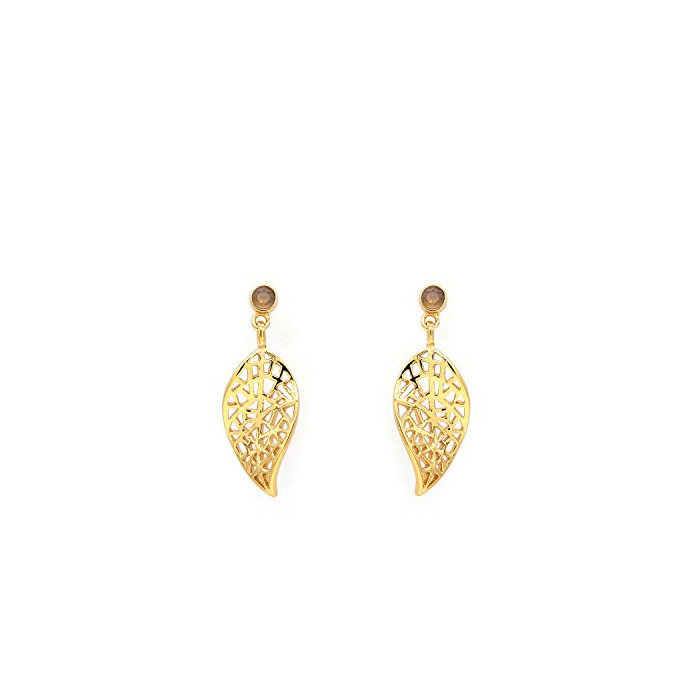 Producto EME Openwork Golden Leaf w/Pendientes de cuarzo ahumado 925 de plata chapado en