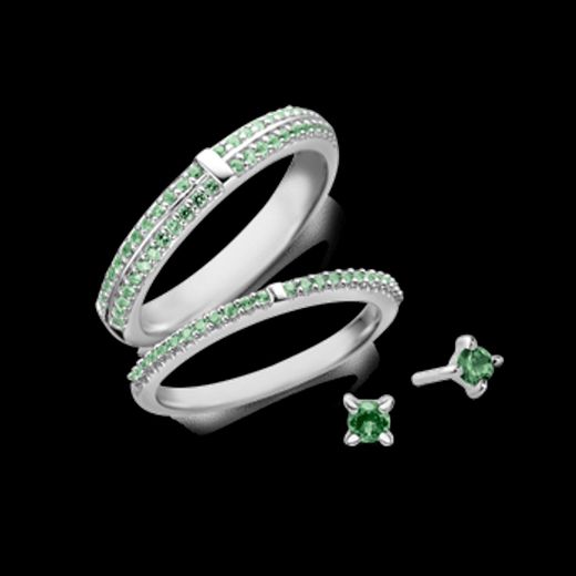 Conjunto Anéis e Brinco Ponto de Luz Life Glam Verde

