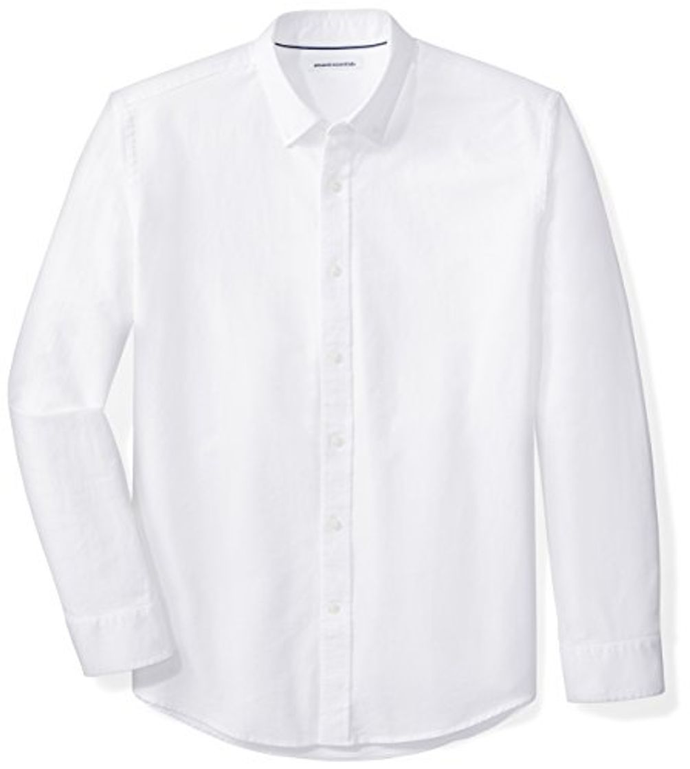 Moda Amazon Essentials Regular-Fit Long-Sleeve Solid Oxford Shirt Camisa, Blanco