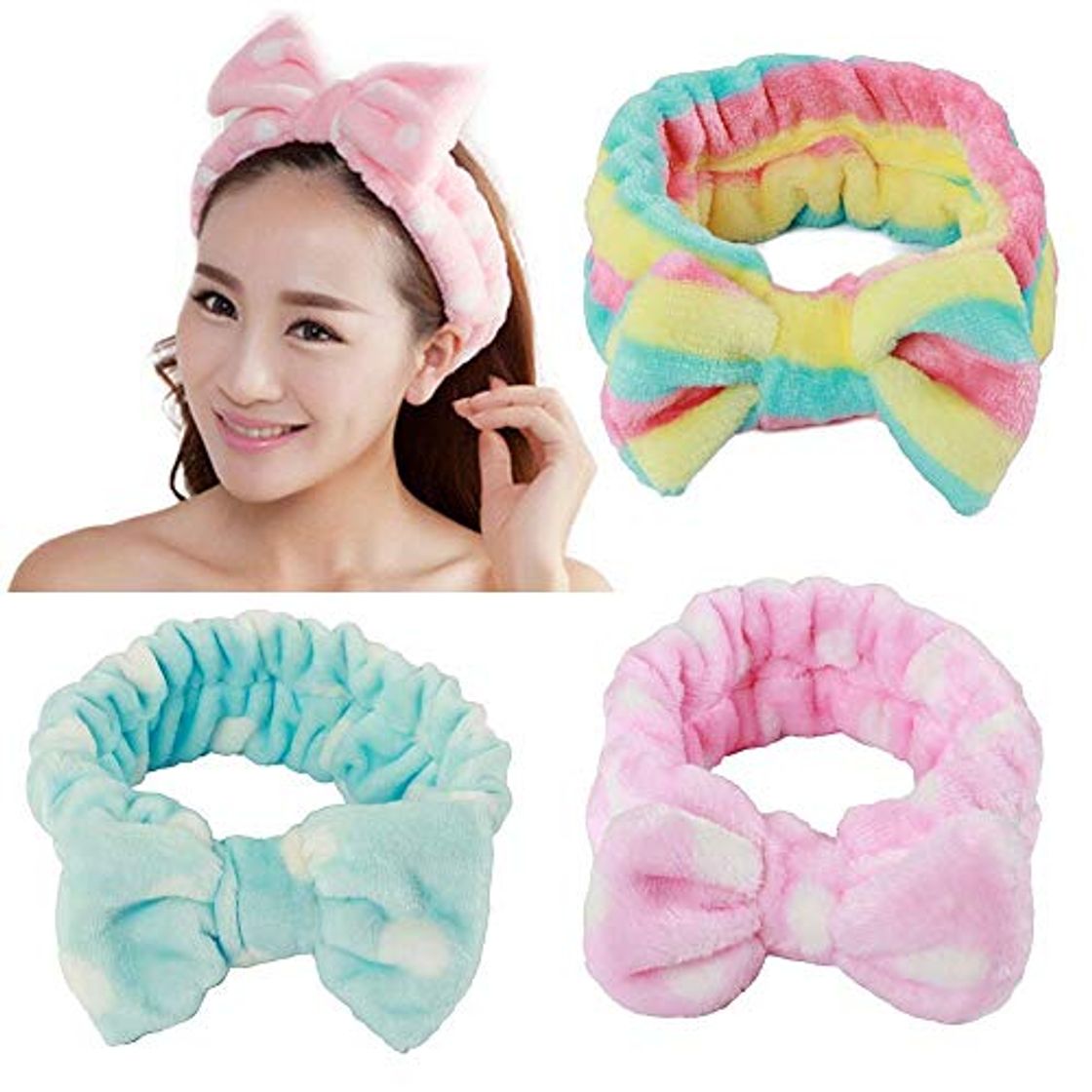 Fashion 3 Pieces Women/Girl Adorable Fashion/Soft Cut Carol Plush Bun Makeup Cosmetic Shower