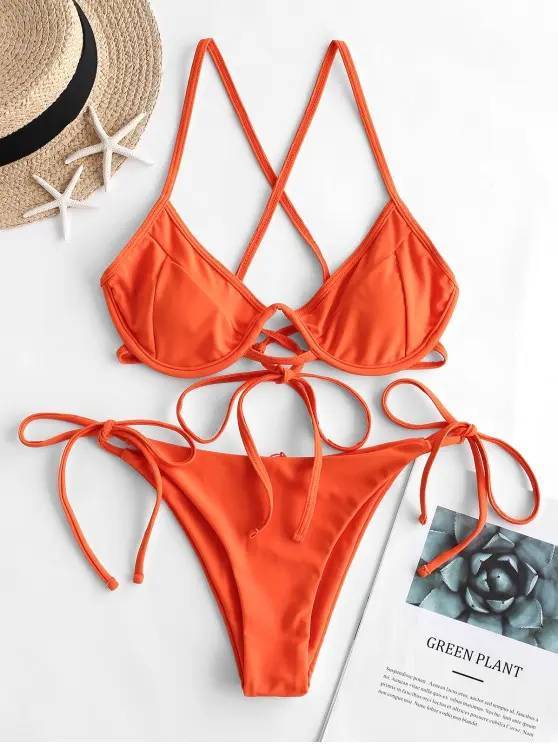 ZAFUL Biquíni Push Up Cruzado Corda Orange