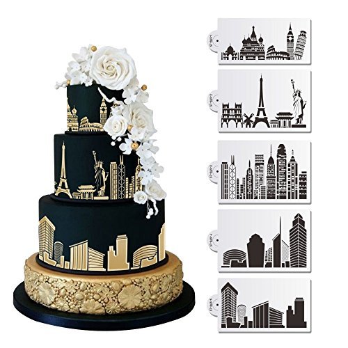 Place AK ART KITCHENWARE Landmark Design Cake Stencils para decoración de pasteles Stencils