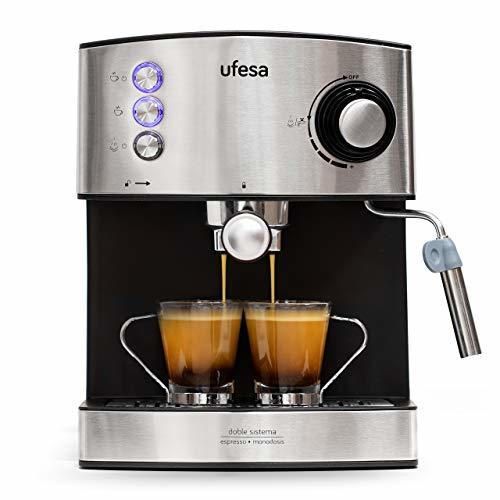 Ufesa CE7240-Cafetera Espresso, 850W, Depósito extraíble de 1,6 l, 20 Bares, Doble