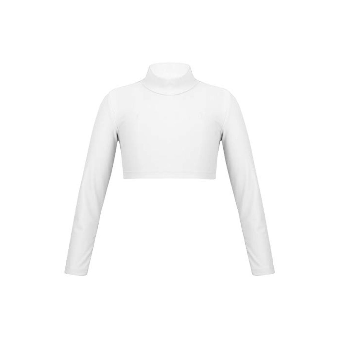 Fashion TiaoBug Camiseta Manga Larga Cuello de Polo Alto Elástico para Danza Entrenamiento de Niñas Crop Top Color Sólido Básico para Deporte Gimnasia Marfil 10 Años