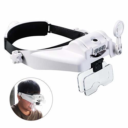 Place Lighted Head Magnifier with Detachable LED, Handsfree Reading Head Magnifying Glasses Visor