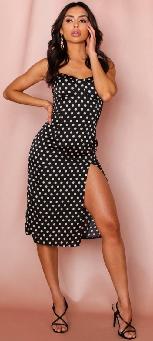 Products Polka dot cup detail midi slip dress Misspap