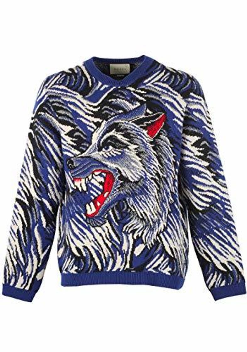 Fashion Gucci CL Blue Crew Neck Wolf Guccy Sweater Shirt Size L