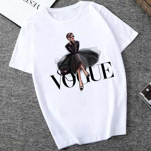 Sección Camiseta Vogue Carta Camiseta Femenina Ocio Moda Camiseta -L