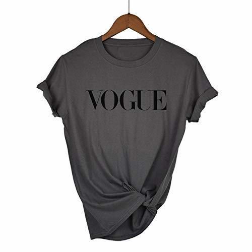 Camiseta de Las Mujeres Algodón Vogue Carta Impresa Transpirable Camisetas Casual Mujer
