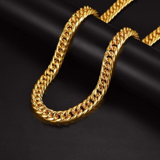 Cadena de Curb Cuban Collar Acero Inoxidable Chapado en Oro Amarillo 18K