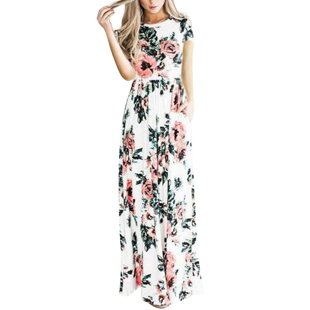 Social Vestidos Estampados Flores Mujer de Verano Cuello en V Manga 3/4 Cintura