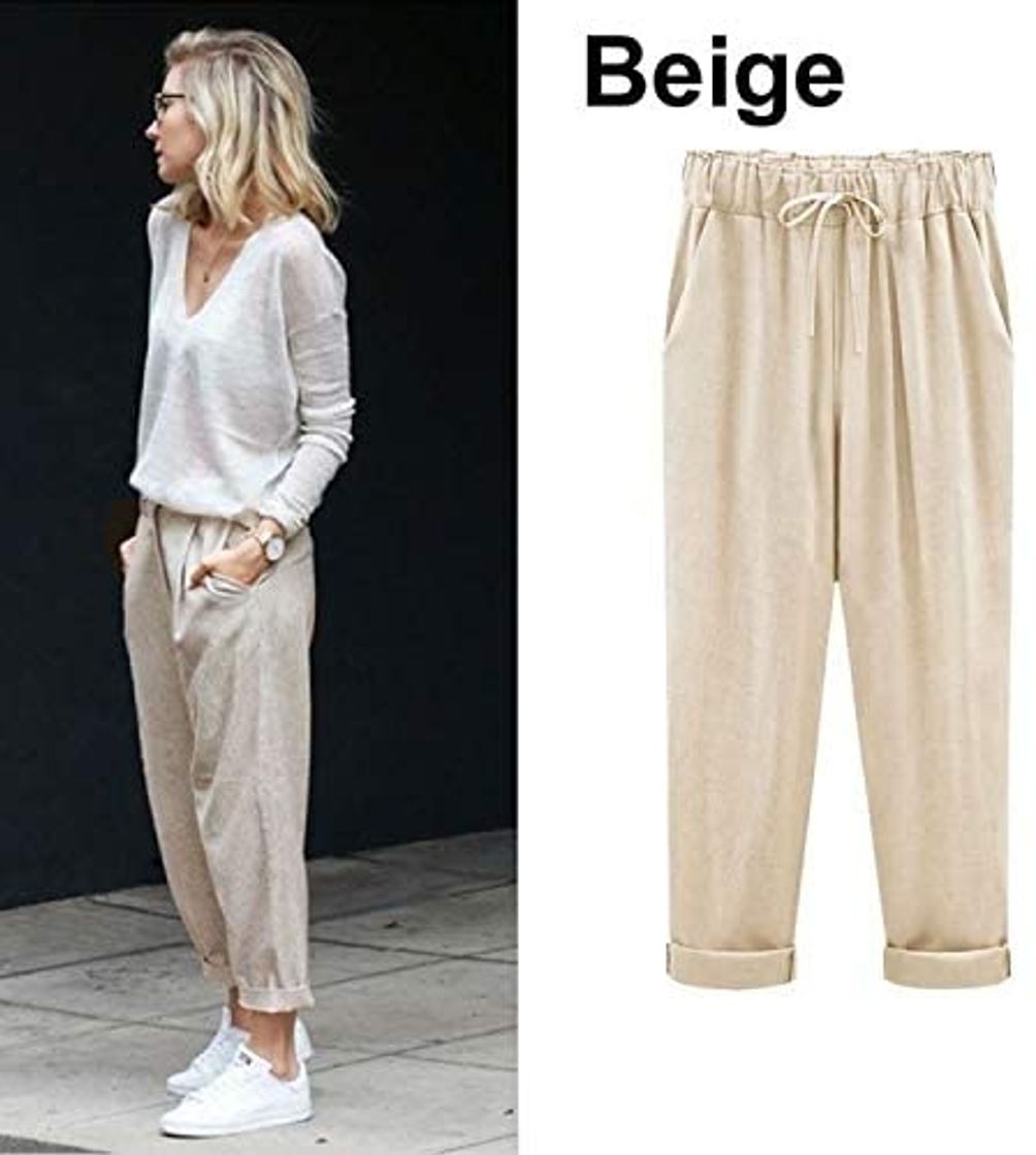 Fashion UELNncm Pantalones Casual Primavera Verano Suelto Algodón Mono Pantalones Tallas Grandes M