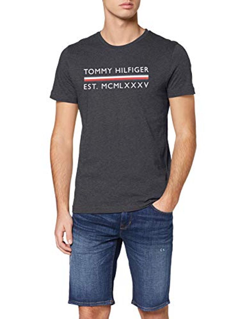 Fashion Tommy Hilfiger Corp Bar tee Camiseta Deporte, Gris