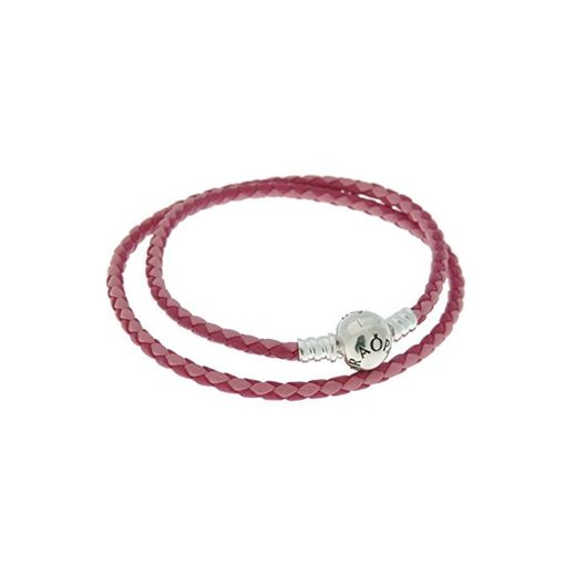 PANDORA - Doble pulsera de cuero trenzado Honeysuckle Rose broche de plata