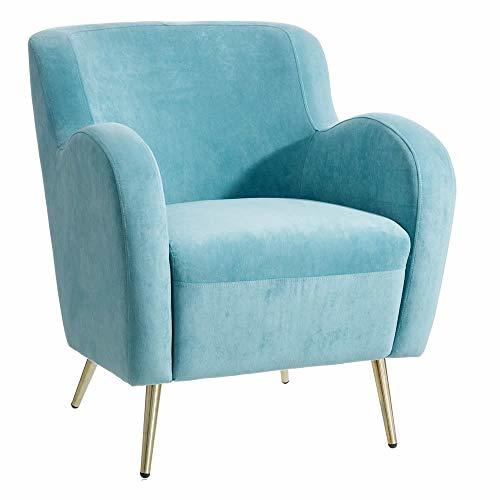 Elemento de la categoría hogar Ixia - Sillón de Terciopelo Azul con Patas metálicas