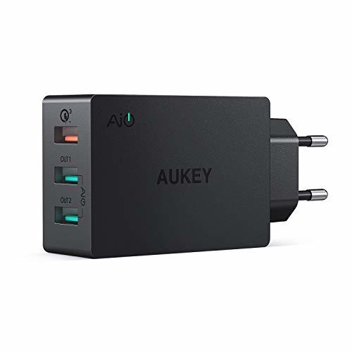 Social AUKEY Quick Charge 3.0 Cargador Móvil 3 Puertos 43,5W Cargador de Pared