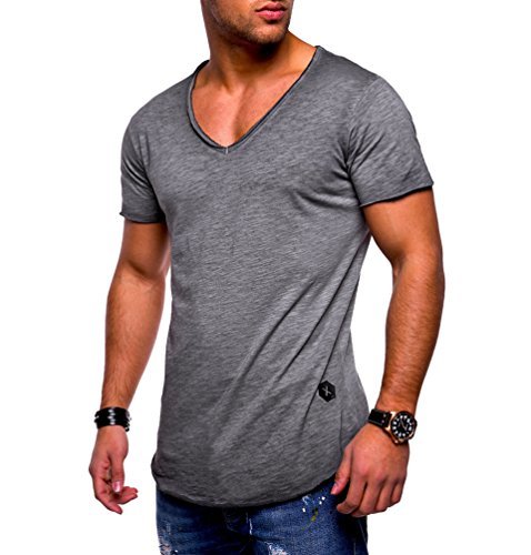 Lugar Ketamyy Hombre Color Puro Algodón V Cuello Sección Delgada Manga Corta Camiseta