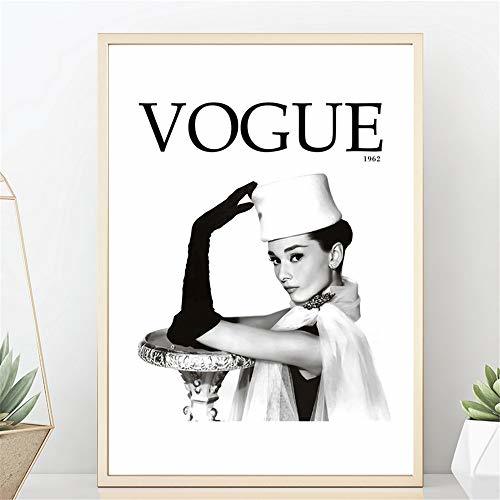 Product Rjjwai Vogue Audrey Hepburn Poster Wall Art Canvas Black White Carteles E