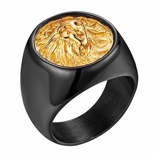 PDTZ   Anillos para Hombres Punk Gold Black Lion Ring Acero Inoxidable Family Round