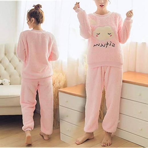 OULII Fleece de invierno pijamas de dormir de franela pijama casual manga