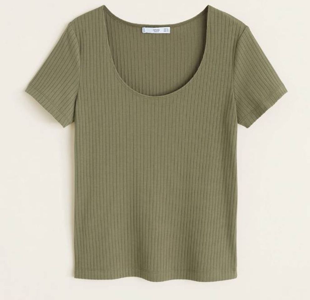 Fashion Camiseta de algodón canalé color khaki