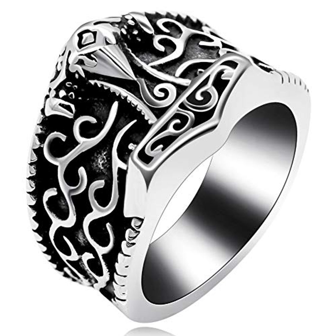 Moda Uloveido Men Boy Vintage Ancient Symbol Wide Biker Band Ring Black Steel