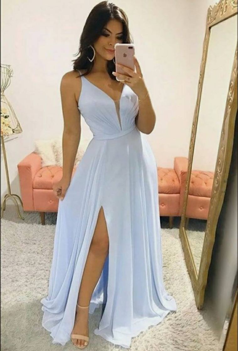 Moda Vestido longo azul claro