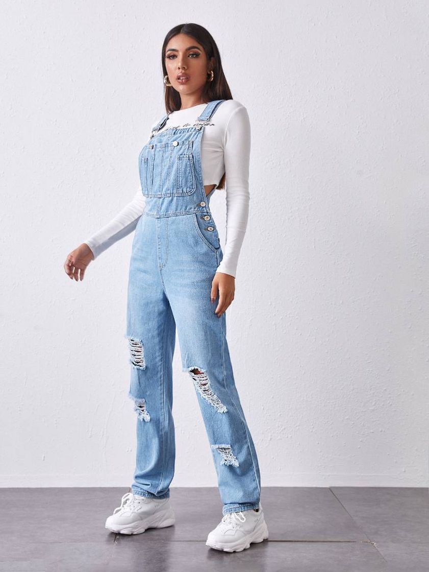 Social Botão Simples Formal Macacão Jeans