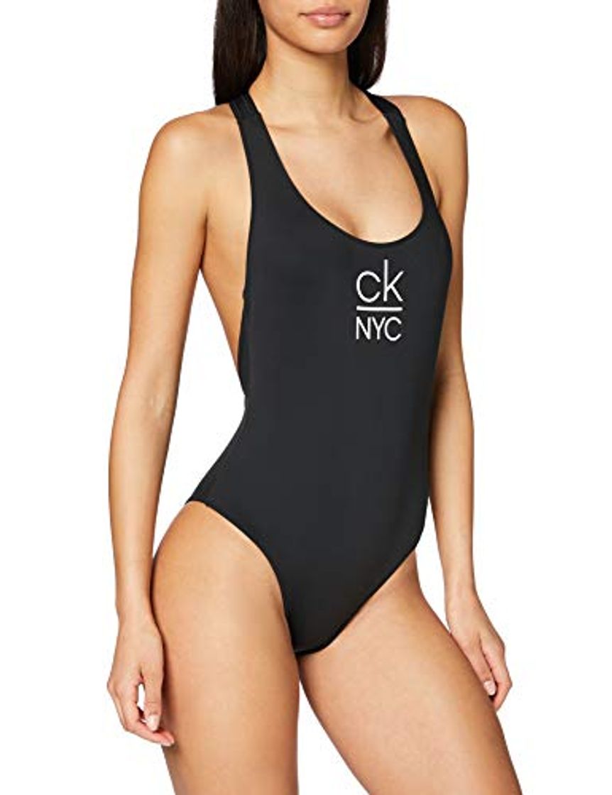 Fashion Calvin Klein Racer Back One Piece Parte de Arriba de Bikini, Negro