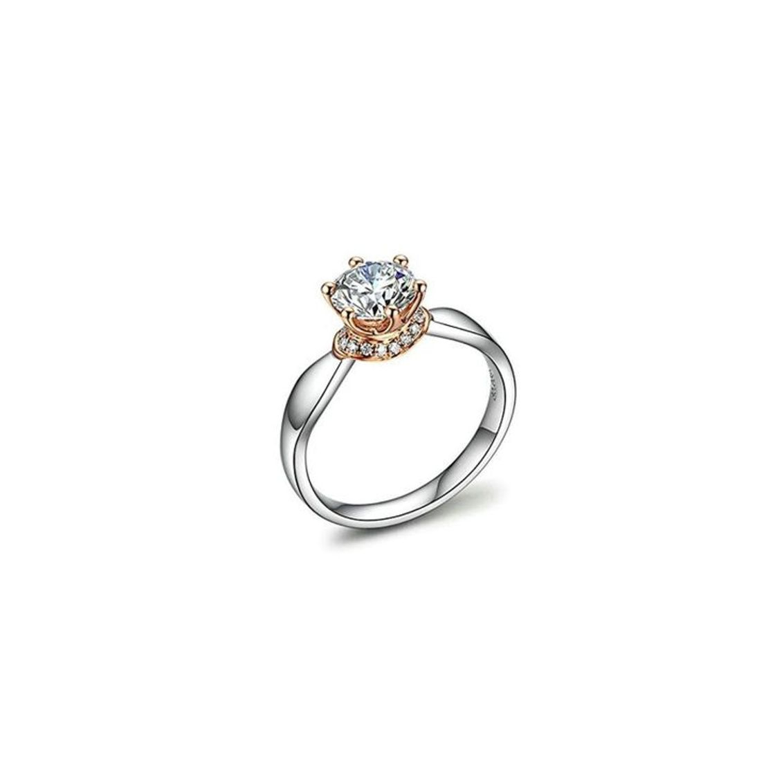 Social Anyeda Mujer Anillo de Compromiso 18K Gold Seis Garra Diamante Plata Anillo Oro 24K Tamaño 15