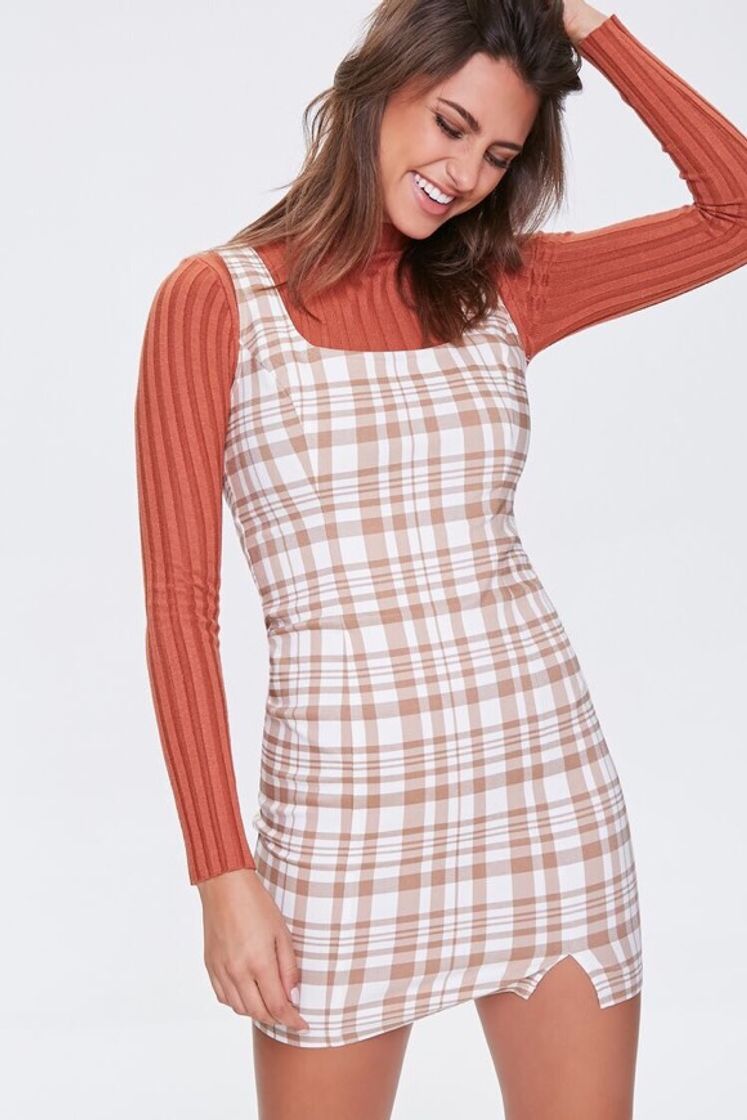 Fashion Pinafore Dress Plaid Bodycon