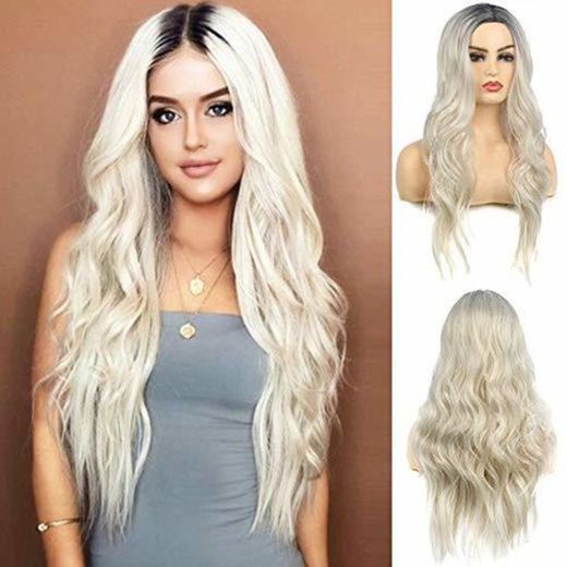 Peluca Rubia Ombre Pelucas Mujer Platino Peluca Ondulada Larga Disfraces de Cosplay