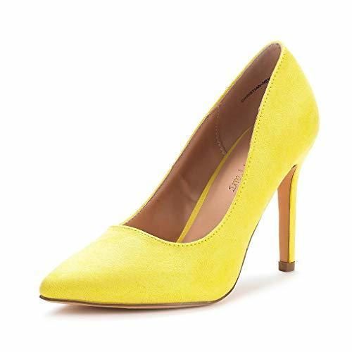 Social DREAM PAIRS Zapatos de Tacón Alto Pump para Mujer Amarillo Ante 38