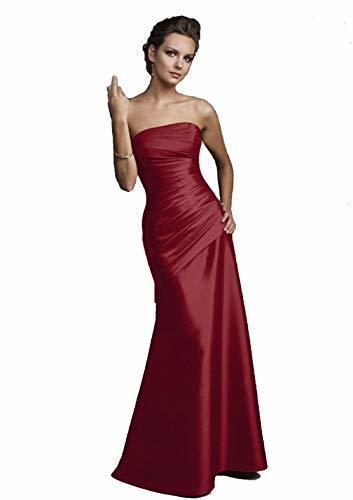 Places WTW Women's Strapless Long Satin Formal Evening Party Gown Bridesmaid Dress-Red-24