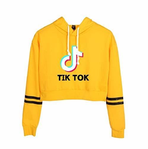 Social TIK Tok Sudadera con Capucha Corta Estampada de Letras Crop Top Manga
