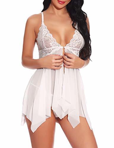 T.Mullen Mujer Lencería Babydoll Encaje y Tul Abierta Picardías Conjunto Lingerie