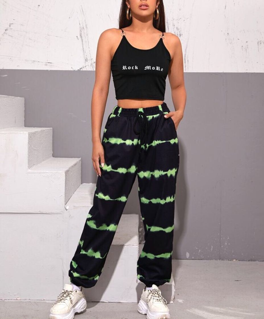 Moda Calça com listras horizontal verde 