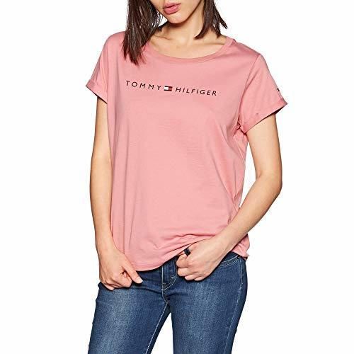Tommy Hilfiger Round Neck Logo Womens Short Sleeve Camiseta Dusty Rose S