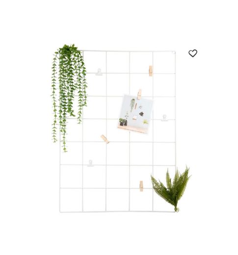 Tablón de metal cuadriculado blanco y plantas artificiales 50x70 