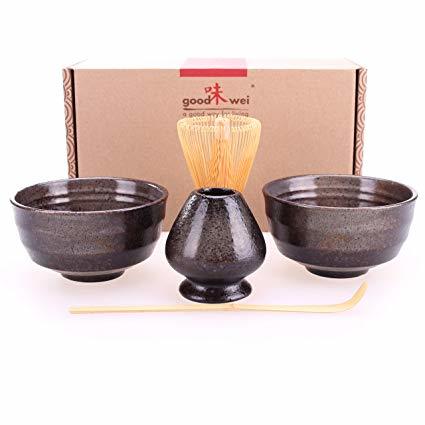 Home Goodwei japonés Juego de té Matcha Duo con Dos Cuencos de té