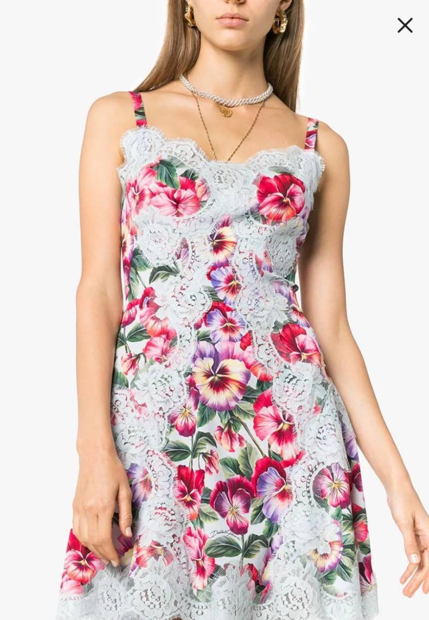 Moda Vestido Floral com Renda - Dolce & Gabbana